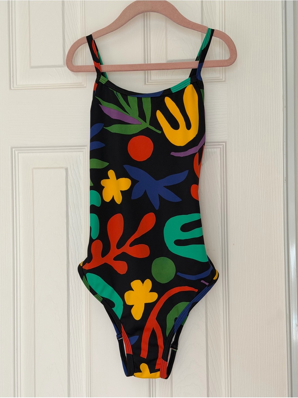 Hanna Andersson Black One-Piece Swimsuit with Bright Abstract Print Girls Size10